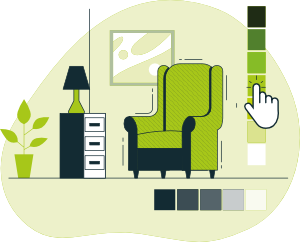 Illustration eines Sessels und Farbauswahl